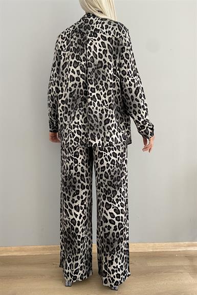 GRI DESENLİ LEOPAR SATEN GÖMLEK