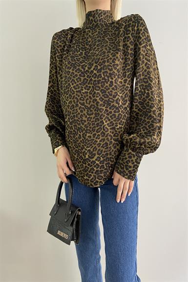 HAKİM YAKA LEOPAR DESEN BLUZ