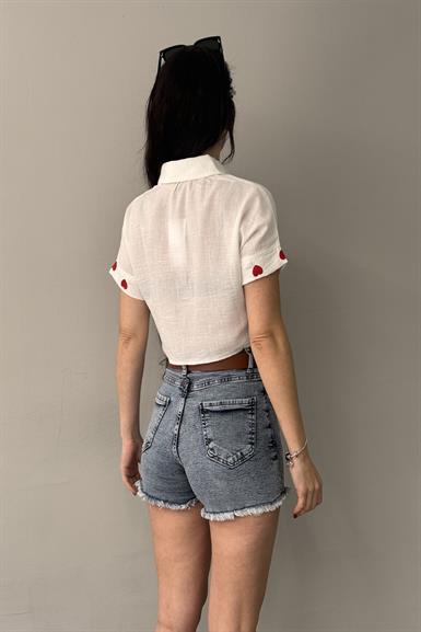 KALP NAKIŞLI CROP GÖMLEK
