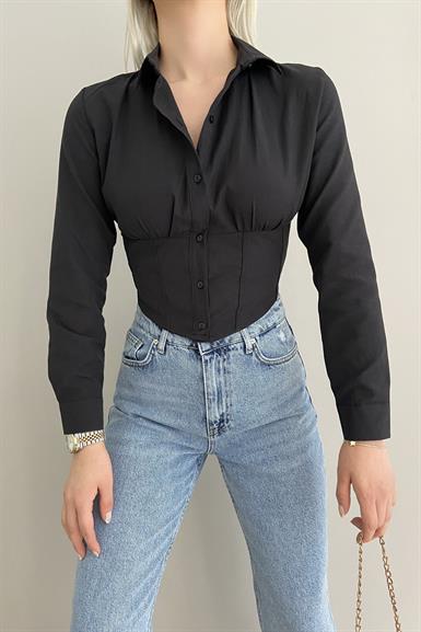 KORSE BELİ LASTİKLİ GÖMLEK