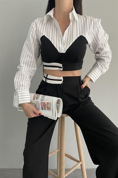 KUMAŞ GARNİLİ CROP GÖMLEK