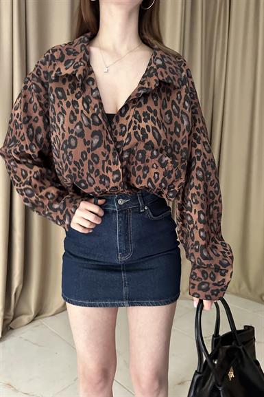 LEOPAR DESEN OVERSİZE GÖMLEK