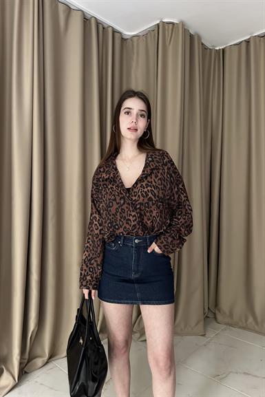 LEOPAR DESEN OVERSİZE GÖMLEK