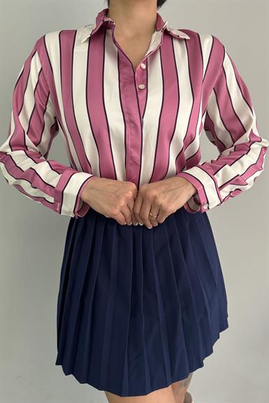 PEMBE ÇİZGİLİ SATEN ETEK