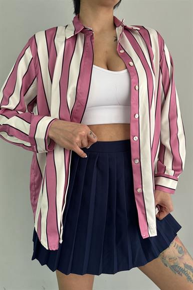 PEMBE ÇİZGİLİ SATEN ETEK