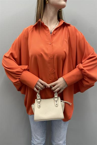 REGLAN KOL KREP ÖN DÜĞMELİ OVERSİZE BLUZ