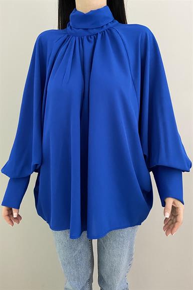 REGLAN KOL YAKA BÜZGÜ DETAY OVERSİZE BLUZ