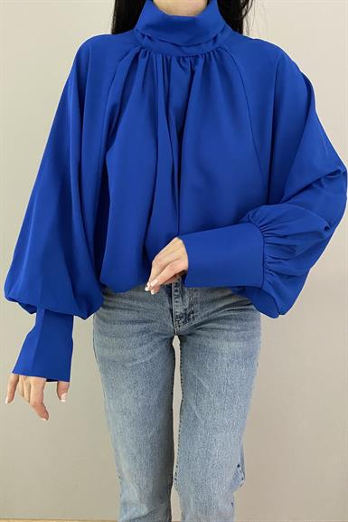 REGLAN KOL YAKA BÜZGÜ DETAY OVERSİZE BLUZ