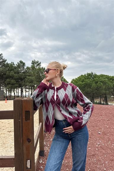 BİSİKLET YAKA BAKLAVA DESEN TRIKO HIRKA