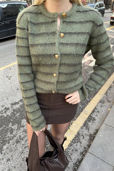 BİSİKLET YAKA ÇİZGİ DETAY ŞARDONLU HIRKA