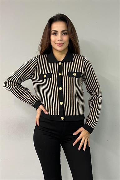ÇİZGİ DETAY DÜĞMELİ TRIKO HIRKA