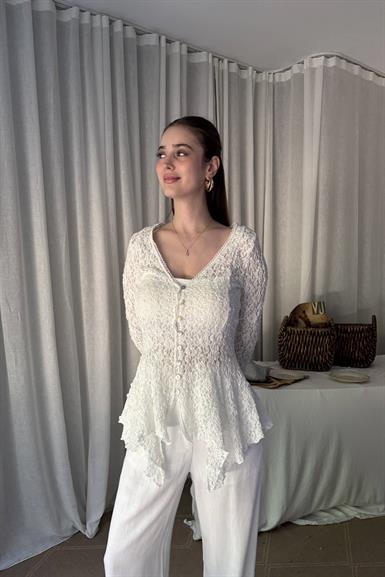 DÜĞMELİ PEPLUM DANTEL HIRKA