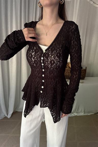 DÜĞMELİ PEPLUM DANTEL HIRKA