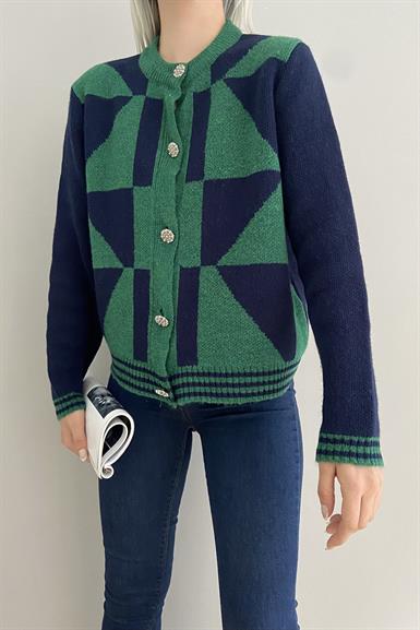 İKİ RENK GEOMETRİK DESEN HIRKA
