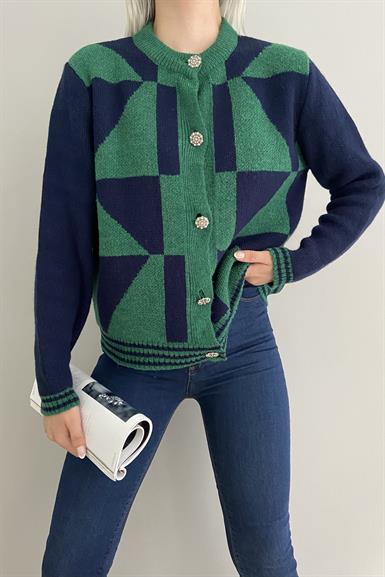 İKİ RENK GEOMETRİK DESEN HIRKA