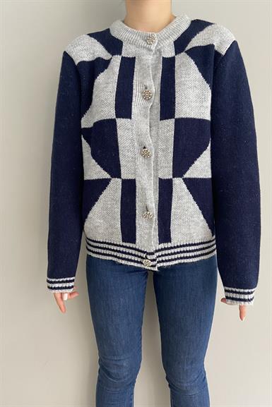 İKİ RENK GEOMETRİK DESEN HIRKA