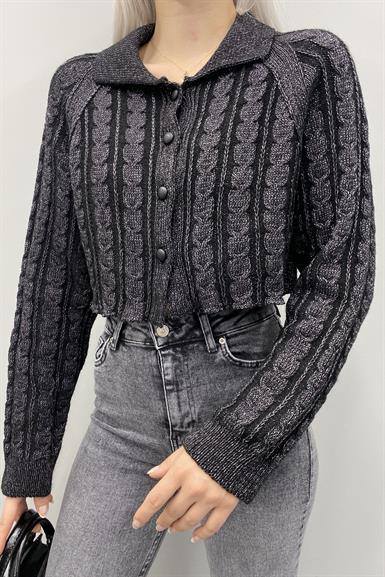 POLO YAKA DÜĞMELİ SİMLİ CROP HIRKA