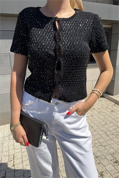 PULLU METALİK İP TRIKO HIRKA