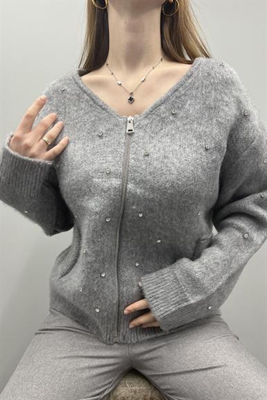 TAŞ DETAYLI FERMUARLI HIRKA