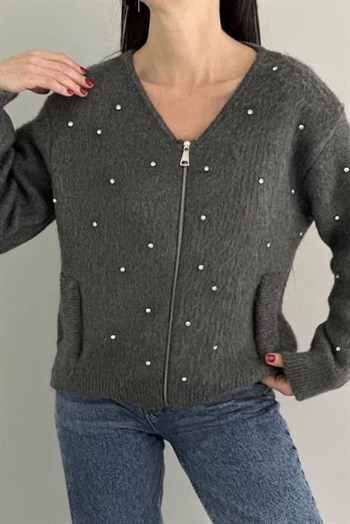 TAŞ DETAYLI FERMUARLI HIRKA