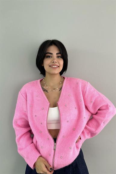 TAŞ DETAYLI FERMUARLI HIRKA