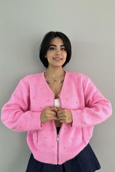 TAŞ DETAYLI FERMUARLI HIRKA