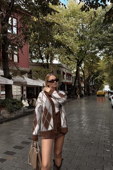 V YAKA BAKLAVA DESEN ŞARDONLU TRIKO HIRKA