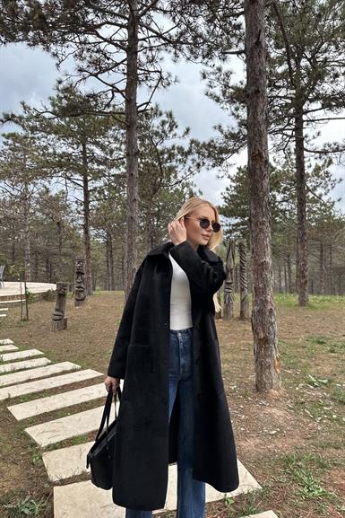 BEBE YAKA CEPLİ OVERSİZE KABAN