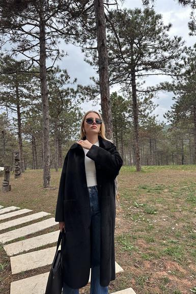 BEBE YAKA CEPLİ OVERSİZE KABAN