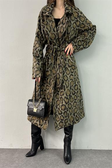 LEOPAR DESEN KUŞAKLI OVERSİZE KABAN