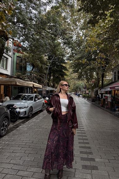 DESENLİ BEL DRAPELİ ŞİFON ETEK
