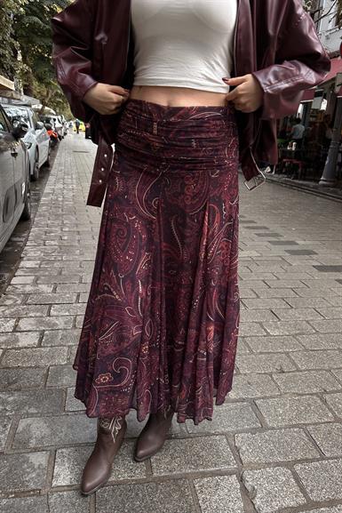 DESENLİ BEL DRAPELİ ŞİFON ETEK