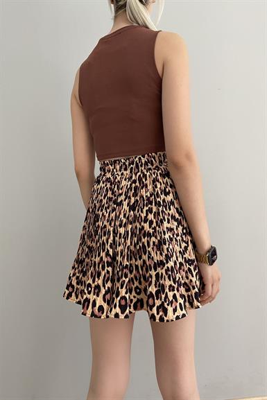 LEOPAR DESEN PİLİSELİ ŞORT ETEK