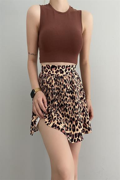 LEOPAR DESEN PİLİSELİ ŞORT ETEK