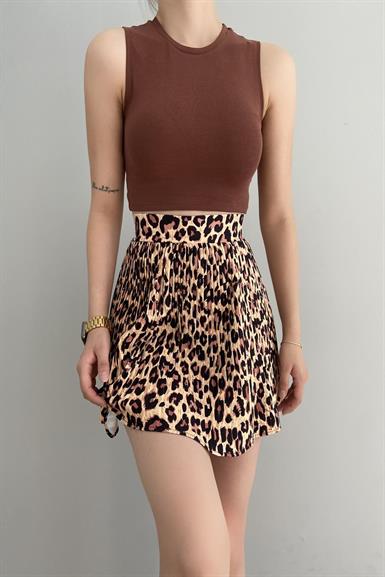 LEOPAR DESEN PİLİSELİ ŞORT ETEK
