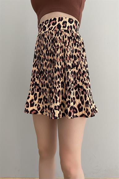 LEOPAR DESEN PİLİSELİ ŞORT ETEK