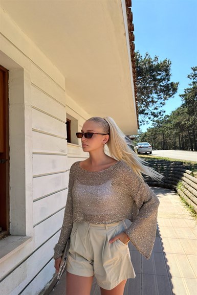 PARLAK TAŞLI BEACH CROP TOP