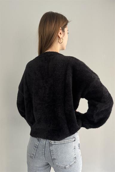 ANGORA SERPME İNCİLİ YAKA TAŞLI TRIKO KAZAK