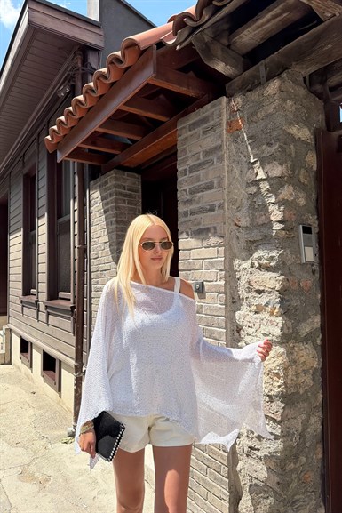 ASİMETRİK DETAY IŞILTILI BEACH PANÇO