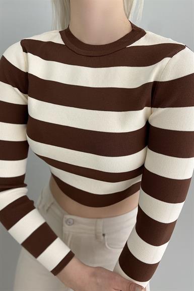 BİSİKLET YAKA ÇİZGİLİ CROP TRIKO