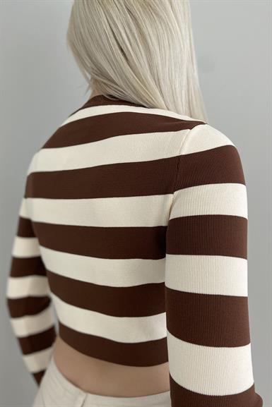 BİSİKLET YAKA ÇİZGİLİ CROP TRIKO