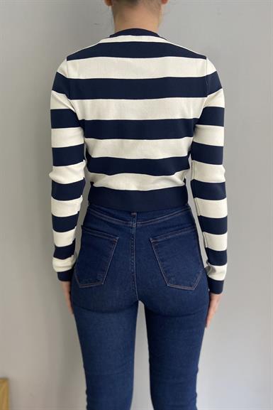 BİSİKLET YAKA ÇİZGİLİ CROP TRIKO