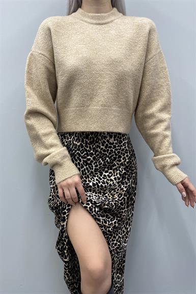 BİSİKLET YAKA CROP YUMOŞ KAZAK
