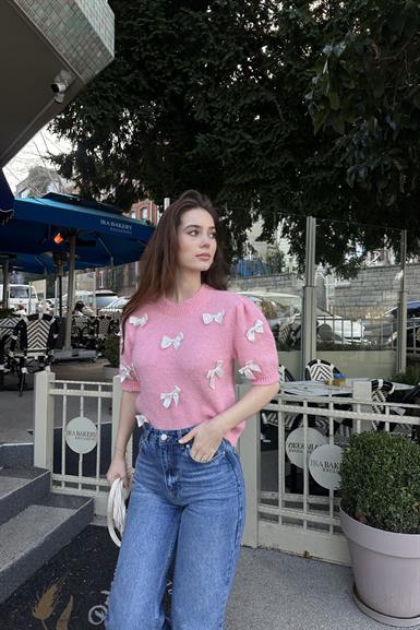 BİSİKLET YAKA FYONK DETAYLI KISA KOLLU TRIKO