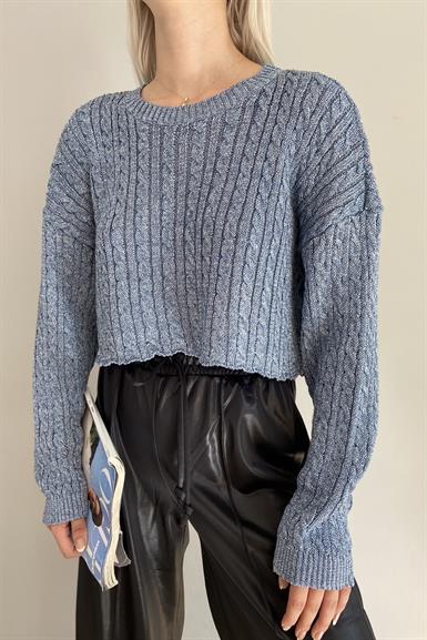 BİSİKLET YAKA SAÇ ÖRGÜLÜ CROP TRIKO
