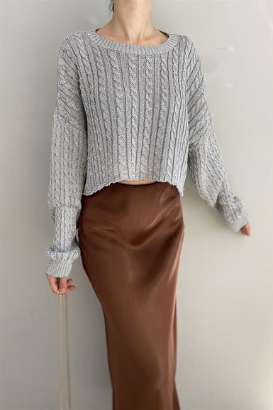 BİSİKLET YAKA SAÇ ÖRGÜLÜ CROP TRIKO