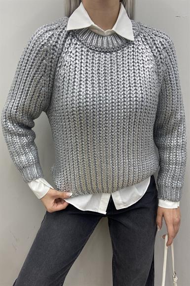 BİSİKLET YAKA SELANİK ÖRGÜ VARAK BASKILI TRIKO