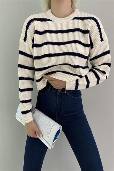 ÇİZGİLİ CROP KAZAK