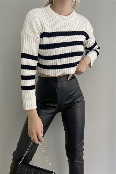 ÇİZGİLİ CROP TRIKO KAZAK