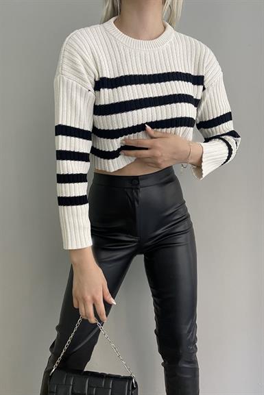 ÇİZGİLİ CROP TRIKO KAZAK
